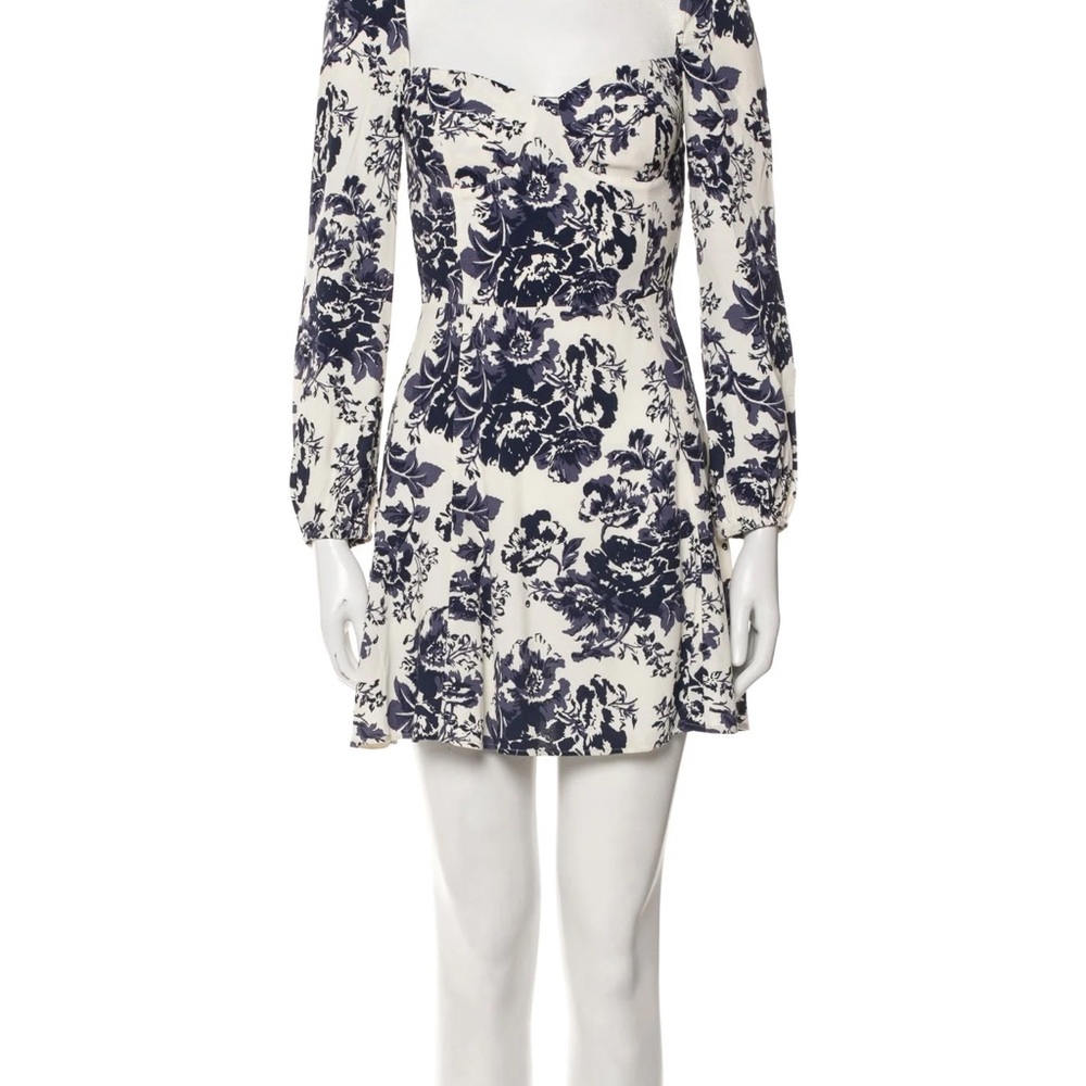 Reformation Navy and White Floral Long Sleeve Dress 2